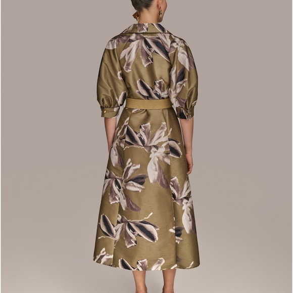 Donna Karan Floral Button-Up Shirt Dress with Belt. Size 8. Smoky Olive. NWT - Picture 7 of 9